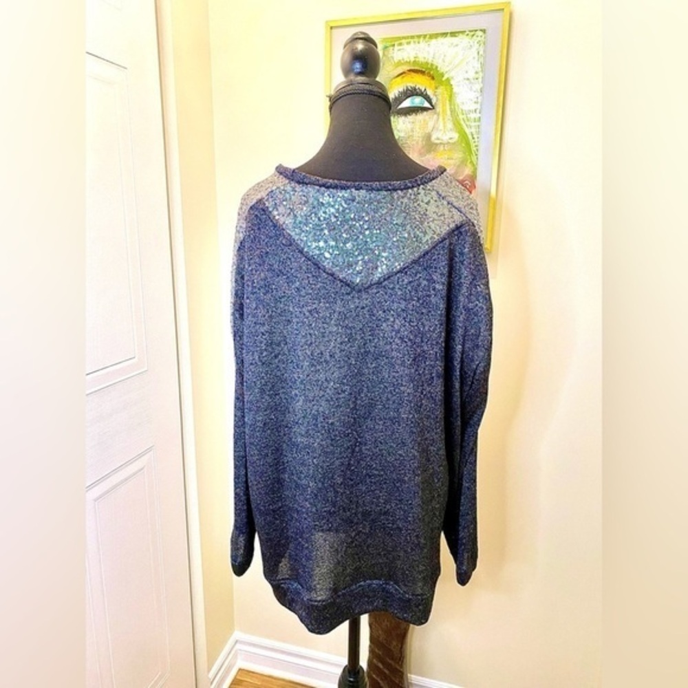 ✅NY Collection sequin knit sweater dark flecked grey black rust thread & silver🧶